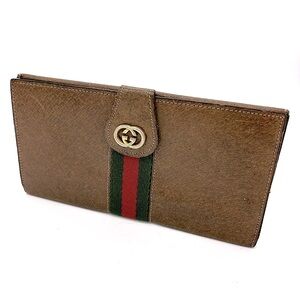 Gucci 1970’s VINTAGE Web Stripe Taupe Brown Continental Wallet - RARE!